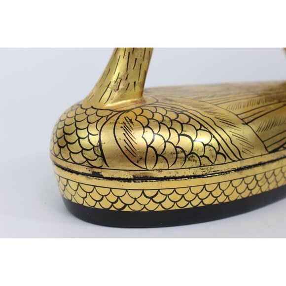 Vintage Lacquer Peacock Box • Hand Painted Kashmiri Papier Mache • Gold Black De - Picture 8 of 15